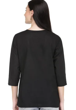 Handloom Embroidered Pure Cotton Kurti in Black