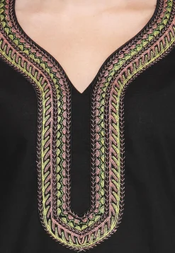 Handloom Embroidered Pure Cotton Kurti in Black