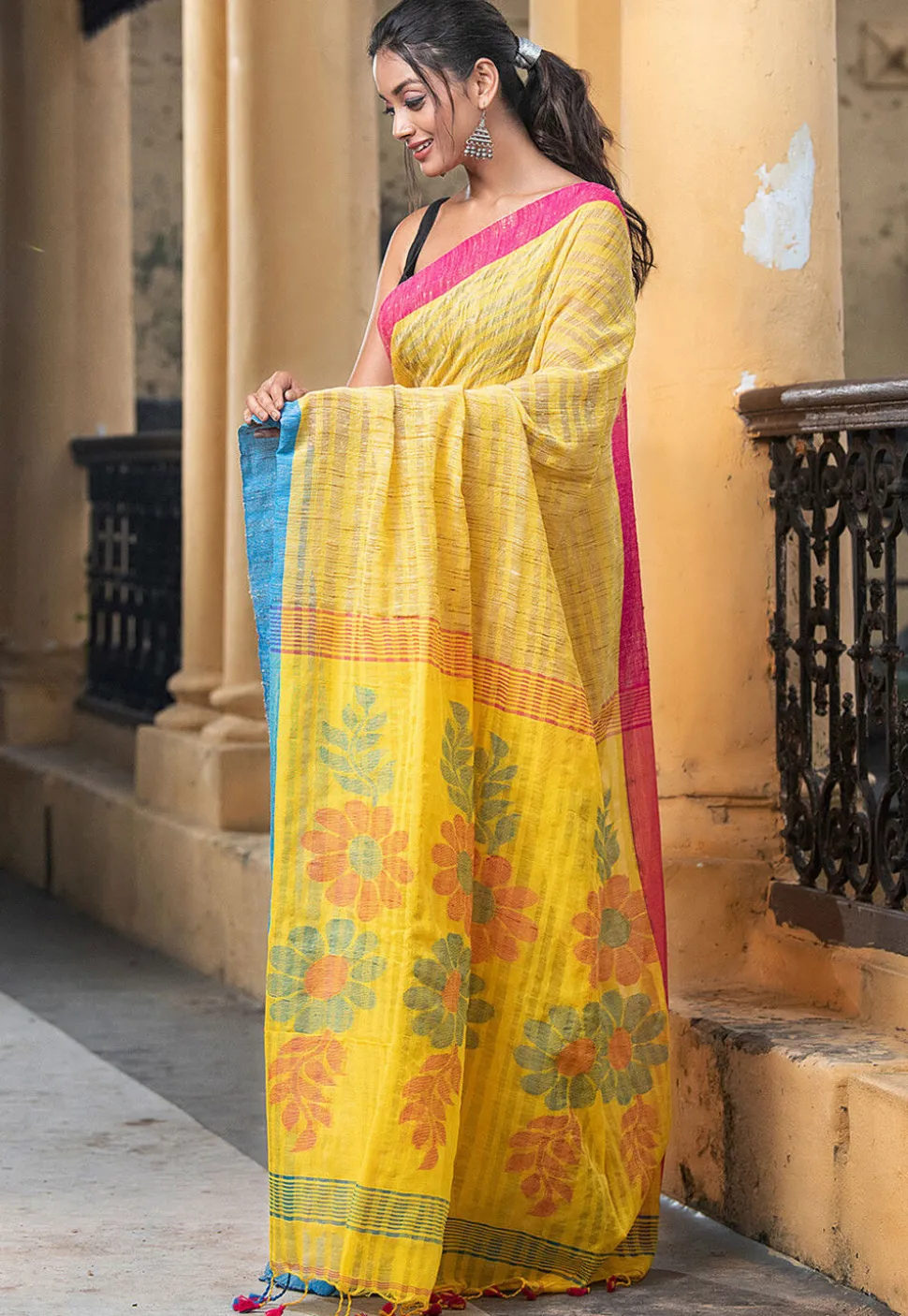 Handloom Ghicha Silk Saree in Yellow