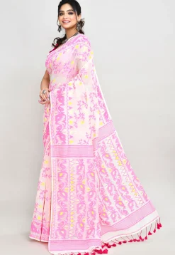 Handloom Jamdani Cotton Silk Saree in Off White
