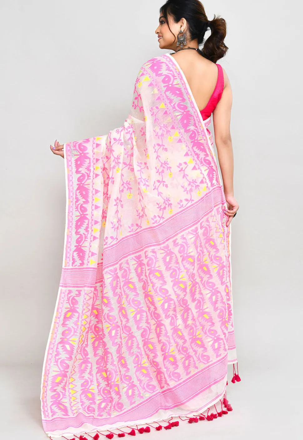Handloom Jamdani Cotton Silk Saree in Off White