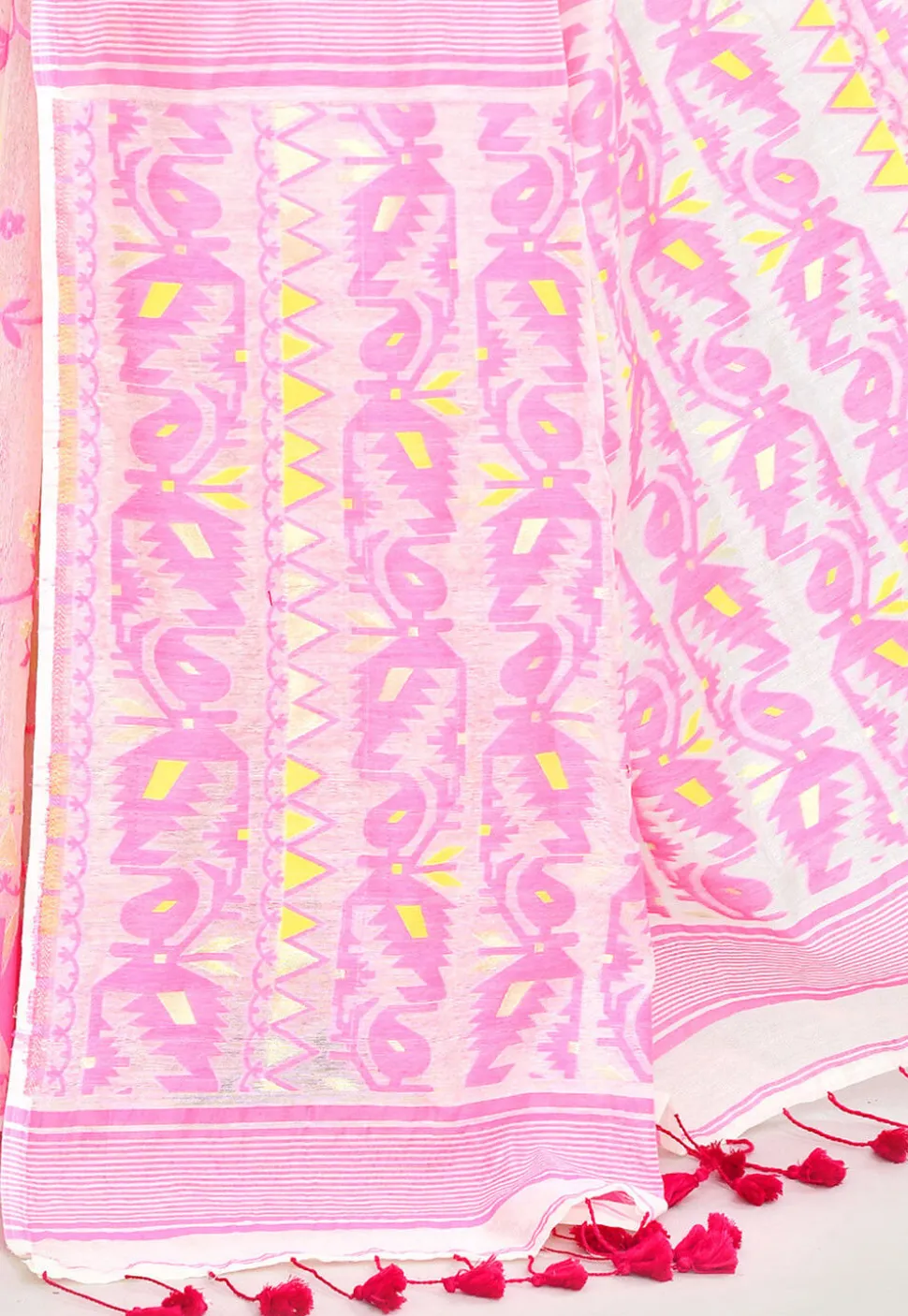 Handloom Jamdani Cotton Silk Saree in Off White