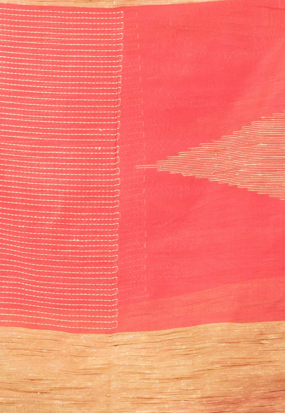 Handloom Jamdani Cotton Saree in Coral Red