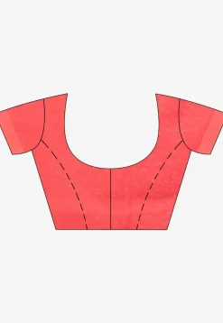 Handloom Jamdani Cotton Saree in Coral Red
