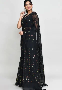 Handloom Jamdani Cotton Silk Saree in Black