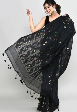 Handloom Jamdani Cotton Silk Saree in Black