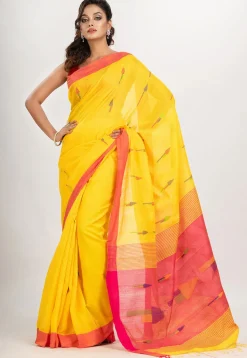Handloom Jamdani Cotton Saree in Yellow
