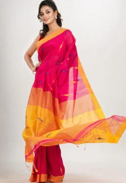 Handloom Jamdani Cotton Saree in Fuchsia