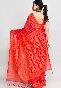 Handloom Jamdani Cotton Silk Saree in Fuchsia