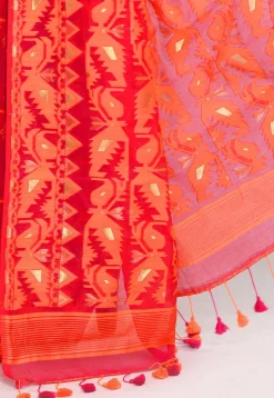 Handloom Jamdani Cotton Silk Saree in Fuchsia