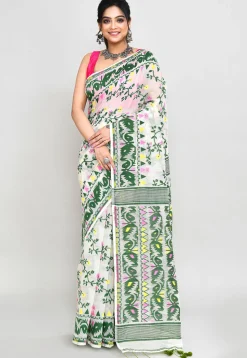 Handloom Jamdani Cotton Silk Saree in Off White