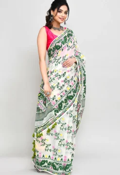 Handloom Jamdani Cotton Silk Saree in Off White