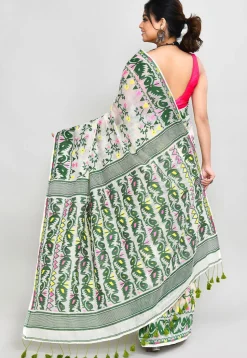 Handloom Jamdani Cotton Silk Saree in Off White