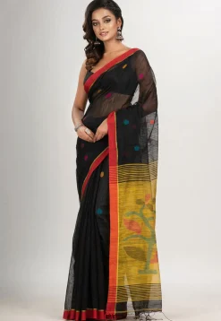 Handloom Jamdani Cotton Saree in Black