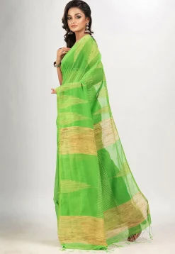 Handloom Jamdani Cotton Saree in Light Green