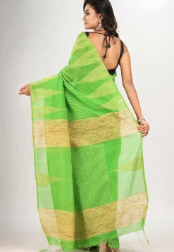 Handloom Jamdani Cotton Saree in Light Green