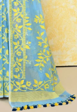 Handloom Jamdani Cotton Silk Saree in Sky Blue
