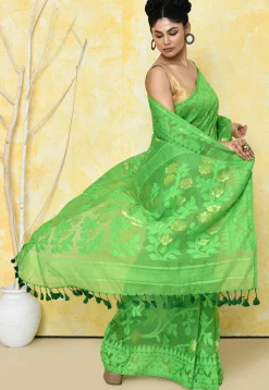 Handloom Jamdani Cotton Silk Saree in Green
