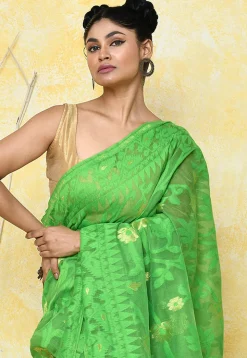 Handloom Jamdani Cotton Silk Saree in Green