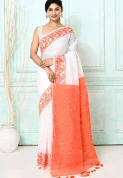 Handloom Jamdani Cotton Silk Saree in White