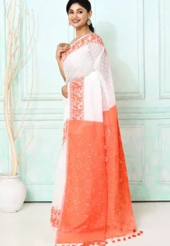 Handloom Jamdani Cotton Silk Saree in White