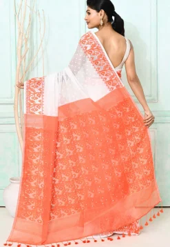 Handloom Jamdani Cotton Silk Saree in White