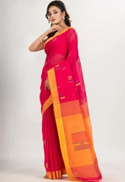 Handloom Jamdani Cotton Saree in Fuchsia