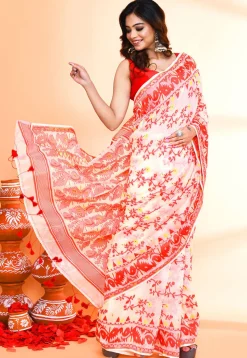Handloom Jamdani Cotton Silk Saree in Off White