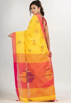 Handloom Jamdani Cotton Saree in Yellow