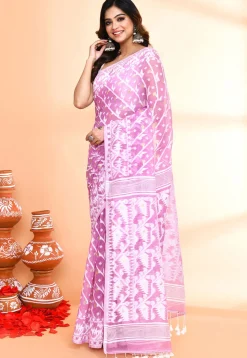 Handloom Jamdani Cotton Silk Saree in Light Purple