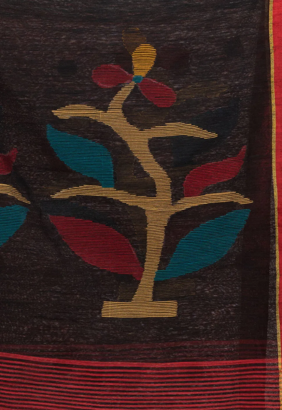 Handloom Jamdani Cotton Saree in Red