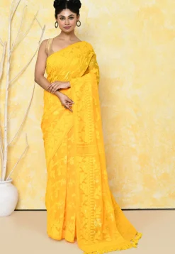 Handloom Jamdani Cotton Silk Saree in Yellow
