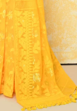 Handloom Jamdani Cotton Silk Saree in Yellow