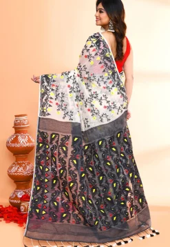 Handloom Jamdani Cotton Silk Saree in Off White