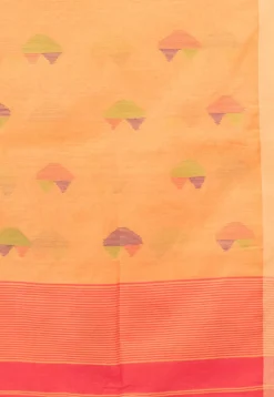 Handloom Jamdani Cotton Saree in Coral Red