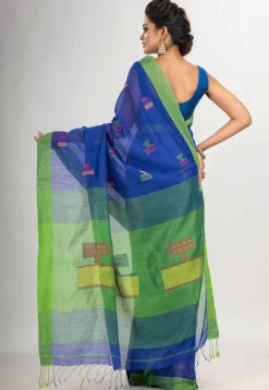 Handloom Jamdani Cotton Saree in Royal Blue