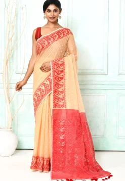 Handloom Jamdani Cotton Silk Saree in Light Beige