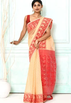 Handloom Jamdani Cotton Silk Saree in Light Beige