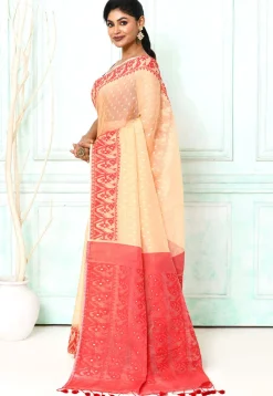 Handloom Jamdani Cotton Silk Saree in Light Beige