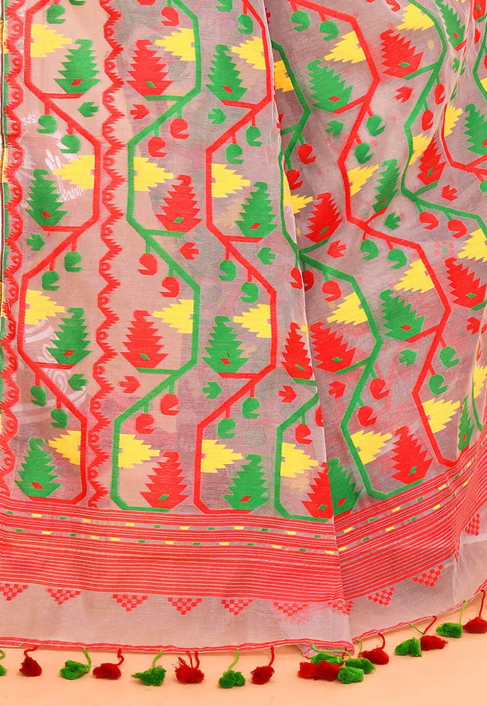 Handloom Jamdani Cotton Silk Saree in Light Grey
