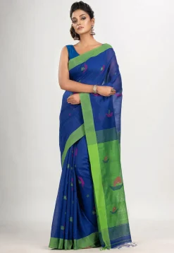 Handloom Jamdani Cotton Saree in Royal Blue