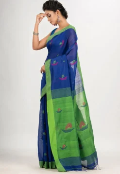 Handloom Jamdani Cotton Saree in Royal Blue