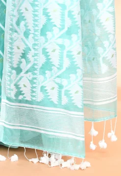 Handloom Jamdani Cotton Silk Saree in Sea Green
