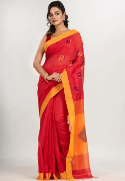 Handloom Jamdani Cotton Saree in Red