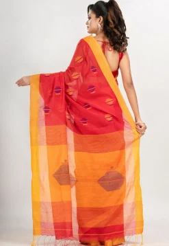 Handloom Jamdani Cotton Saree in Red