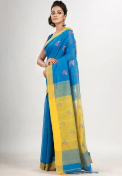 Handloom Jamdani Cotton Saree in Blue