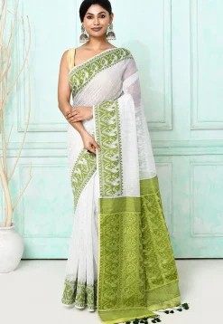 Handloom Jamdani Cotton Silk Saree in White