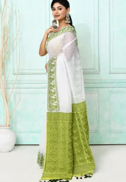 Handloom Jamdani Cotton Silk Saree in White