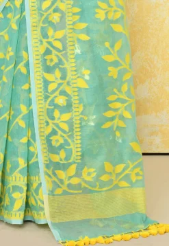 Handloom Jamdani Cotton Silk Saree in Sea Green