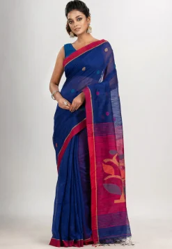 Handloom Jamdani Cotton Saree in Royal Blue